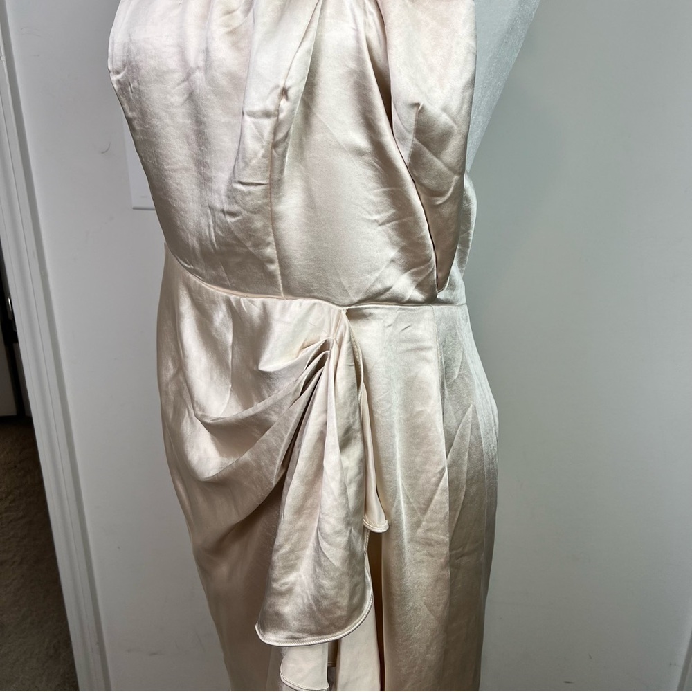 Selfie Leslie dress womens large Halter Draping Champagne Color Romantic - Picture 6 of 10